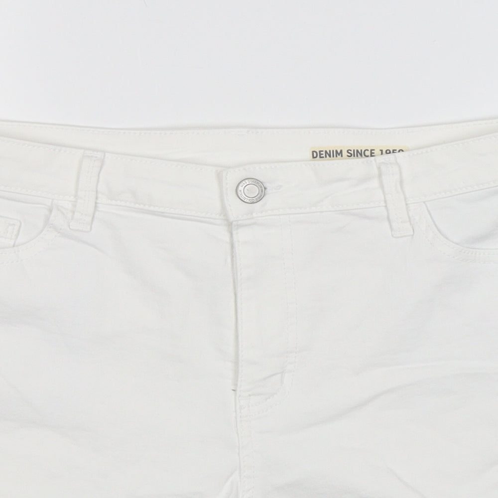 Marks and Spencer Womens White Cotton Hot Pants Shorts Size 14 L6 in Regular Zip
