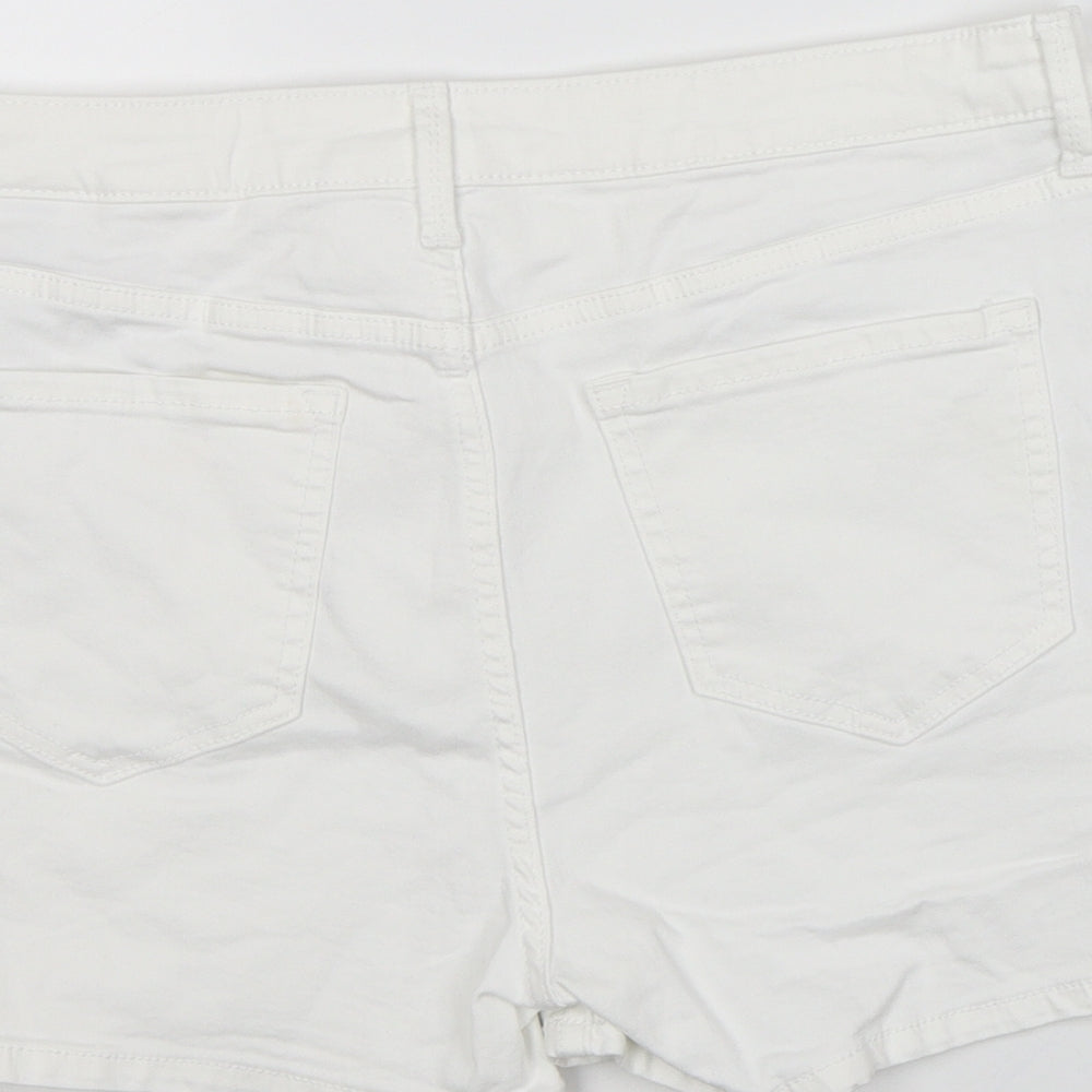 Marks and Spencer Womens White Cotton Hot Pants Shorts Size 14 L6 in Regular Zip