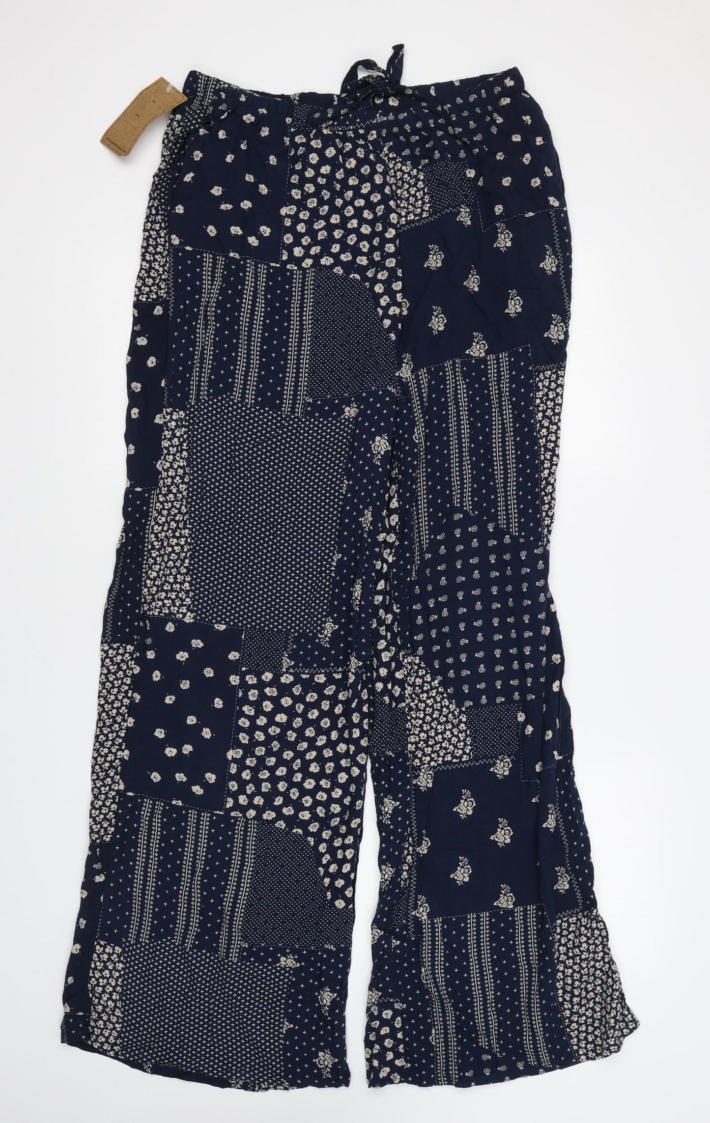 Pop Boutique Womens Blue Geometric Polyester Trousers Size 12 L27 in Regular Drawstring