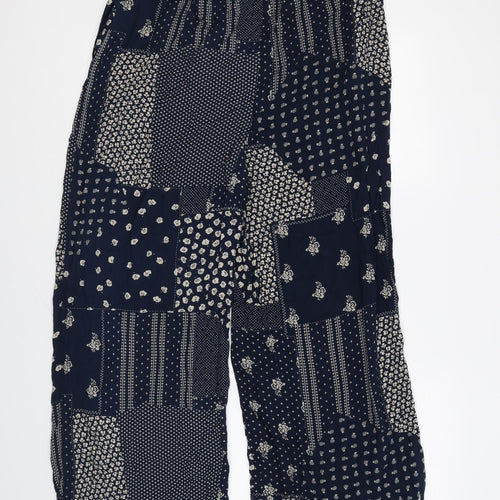 Pop Boutique Womens Blue Geometric Polyester Trousers Size 12 L27 in Regular Drawstring