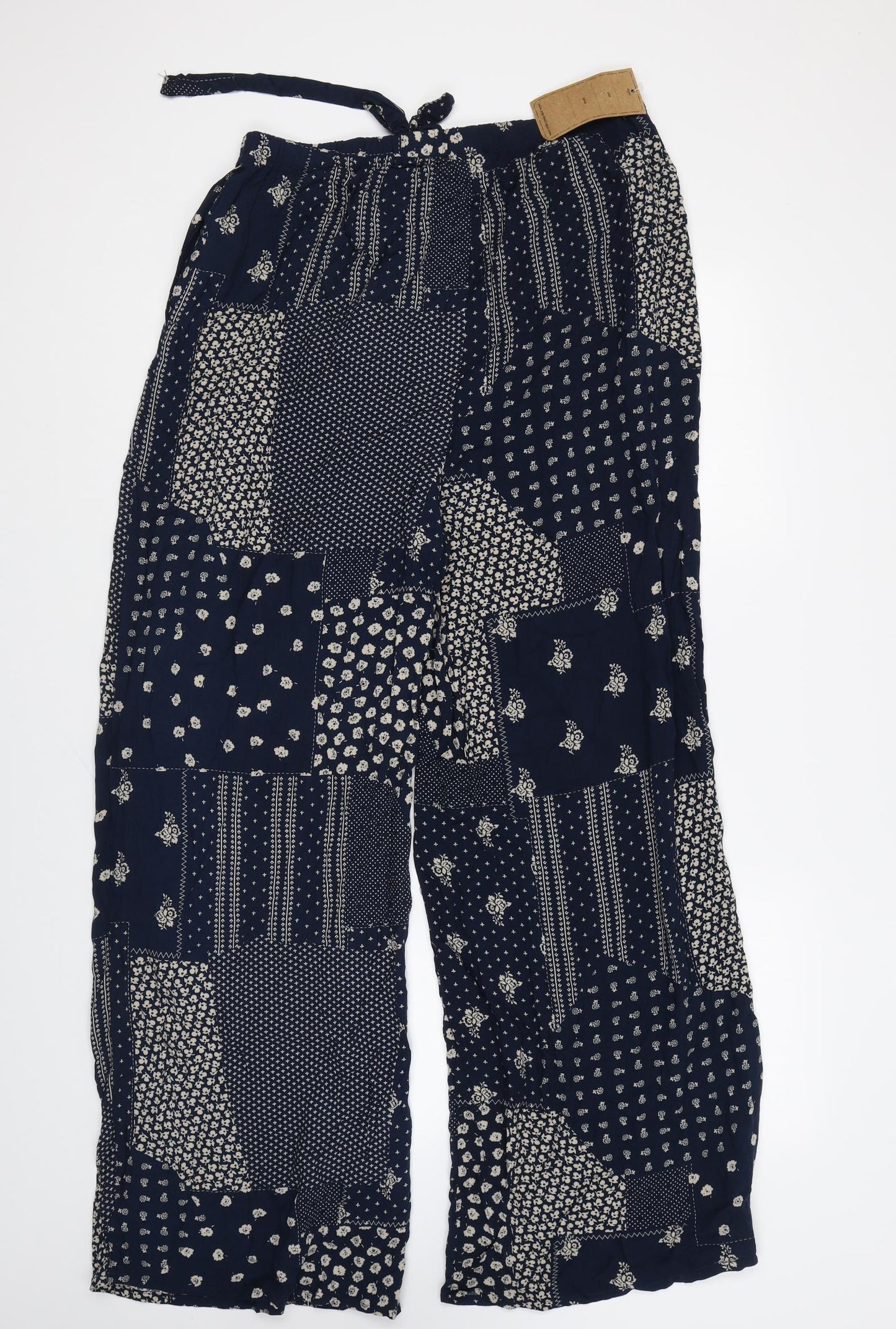 Pop Boutique Womens Blue Geometric Polyester Trousers Size 12 L27 in Regular Drawstring