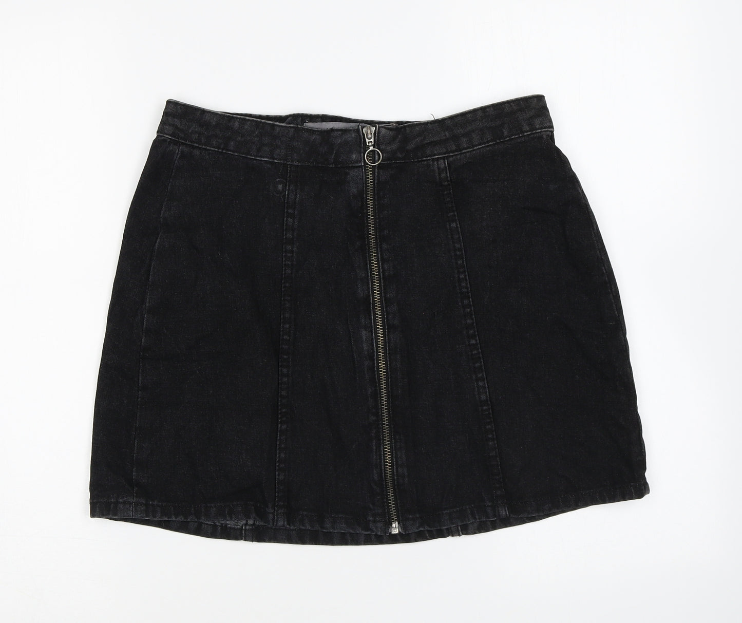 Denim & Co. Womens Black Cotton Mini Skirt Size 10 Zip