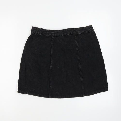 Denim & Co. Womens Black Cotton Mini Skirt Size 10 Zip