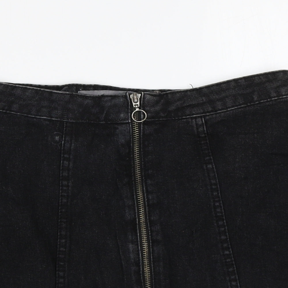 Denim & Co. Womens Black Cotton Mini Skirt Size 10 Zip