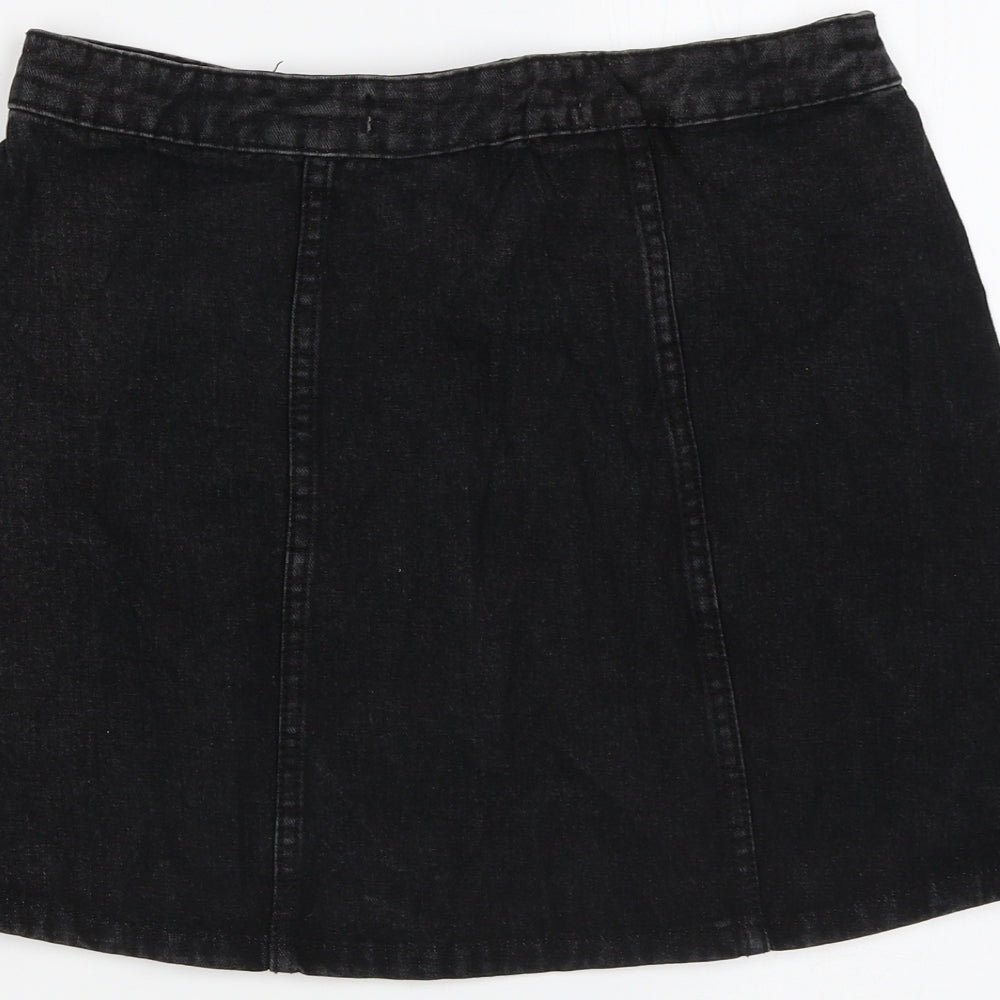 Denim & Co. Womens Black Cotton Mini Skirt Size 10 Zip