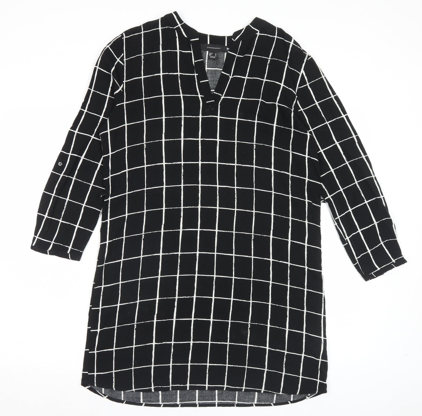Atmosphere Womens Beige Plaid Viscose A-Line Size 12 V-Neck Pullover