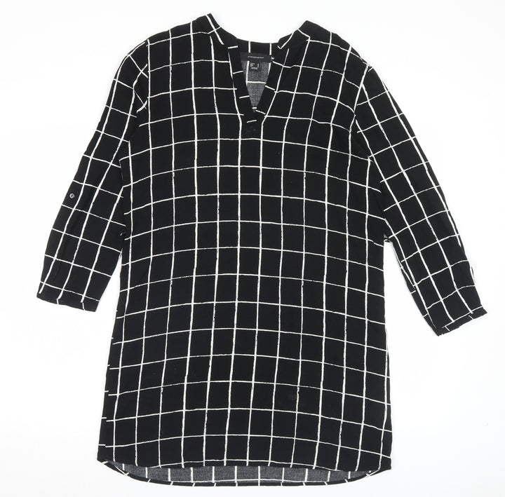 Atmosphere Womens Beige Plaid Viscose A-Line Size 12 V-Neck Pullover