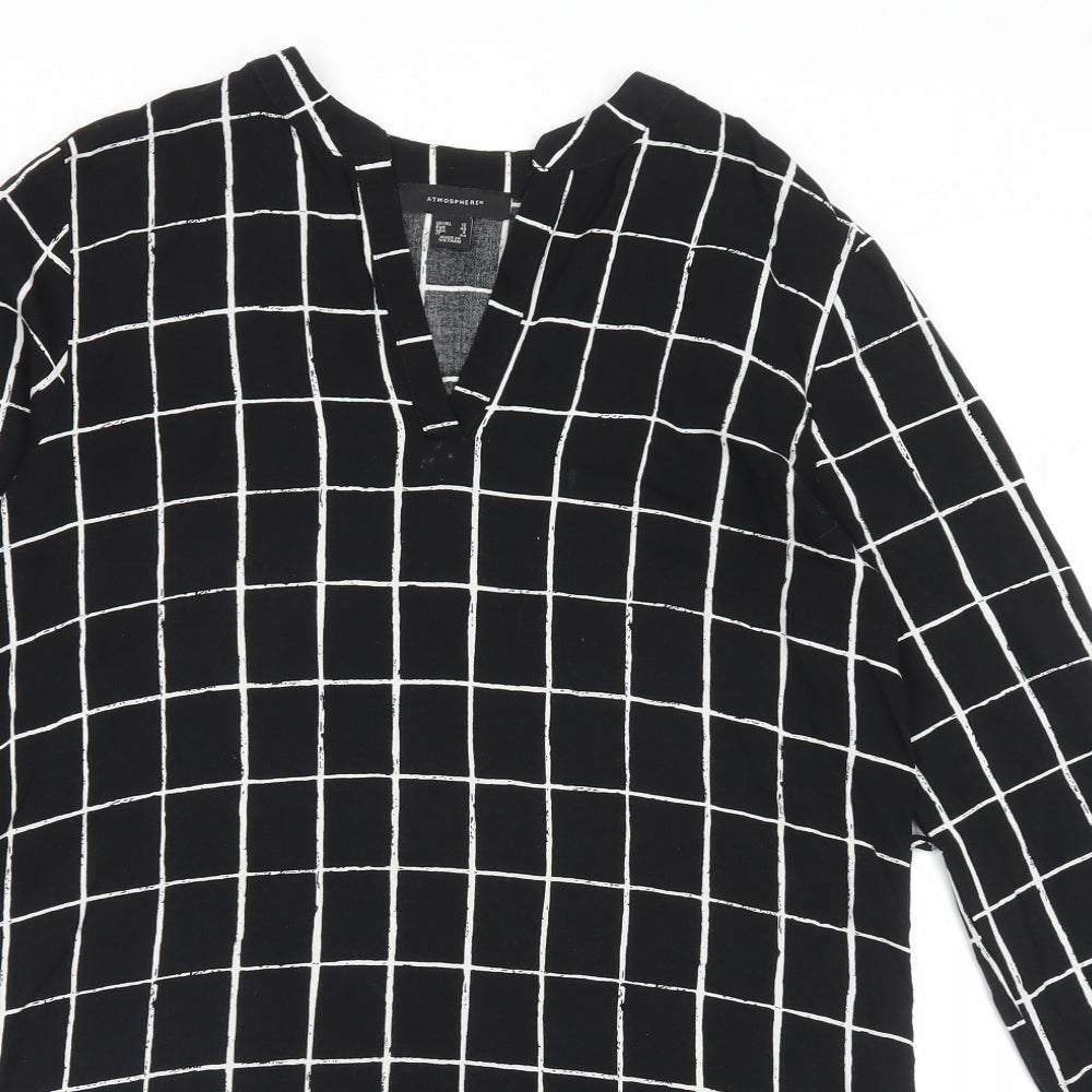 Atmosphere Womens Beige Plaid Viscose A-Line Size 12 V-Neck Pullover