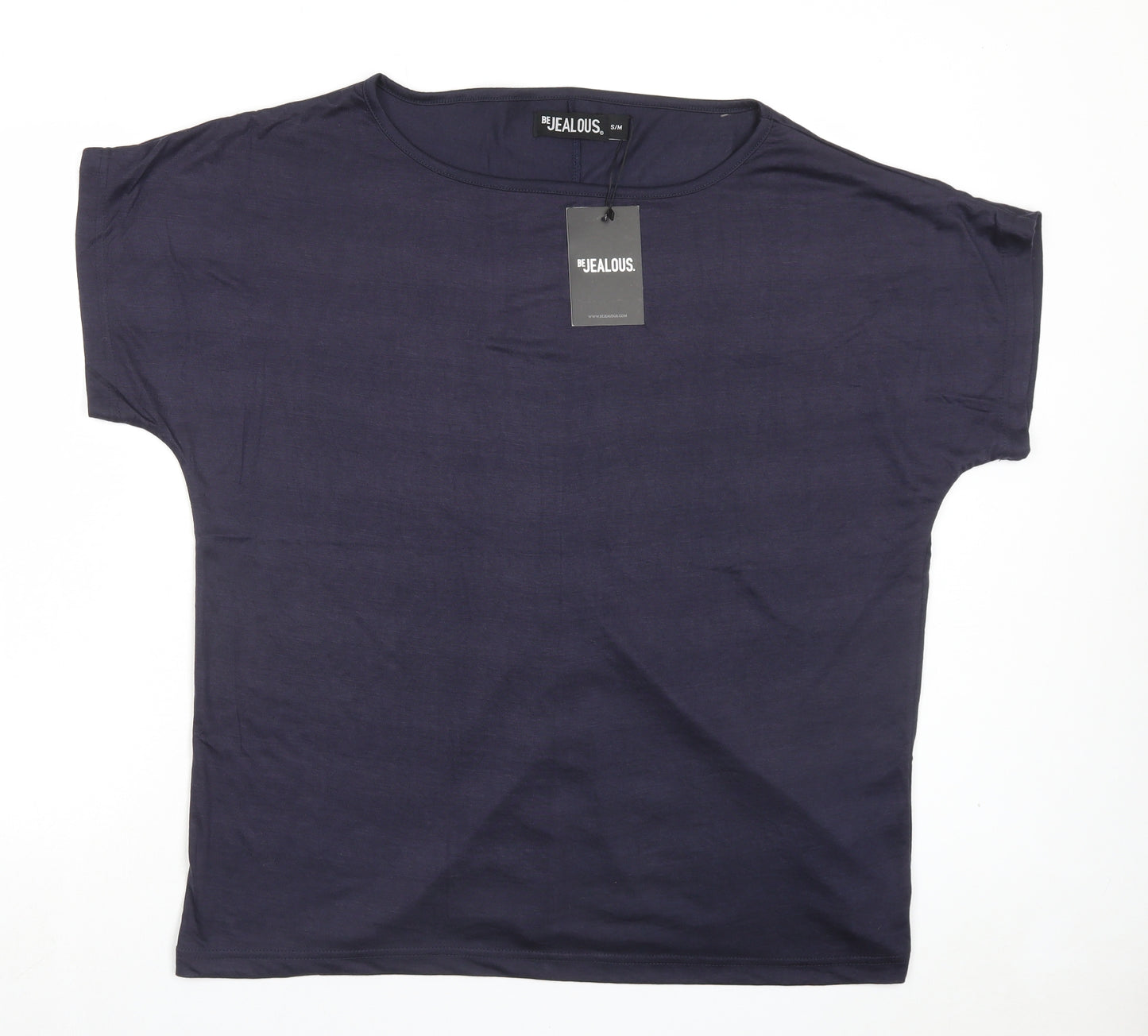 Be Jealous Womens Blue Viscose Basic T-Shirt Size S Boat Neck