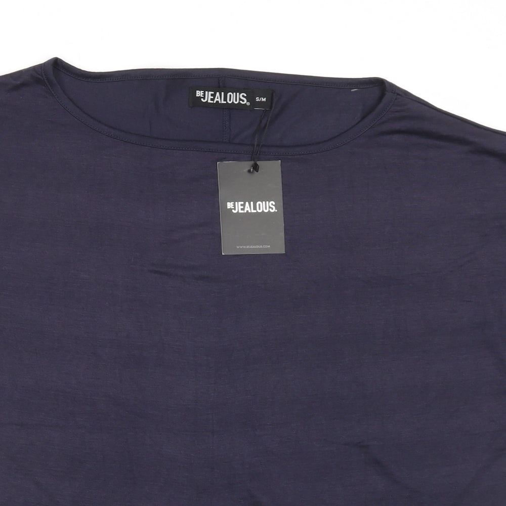 Be Jealous Womens Blue Viscose Basic T-Shirt Size S Boat Neck