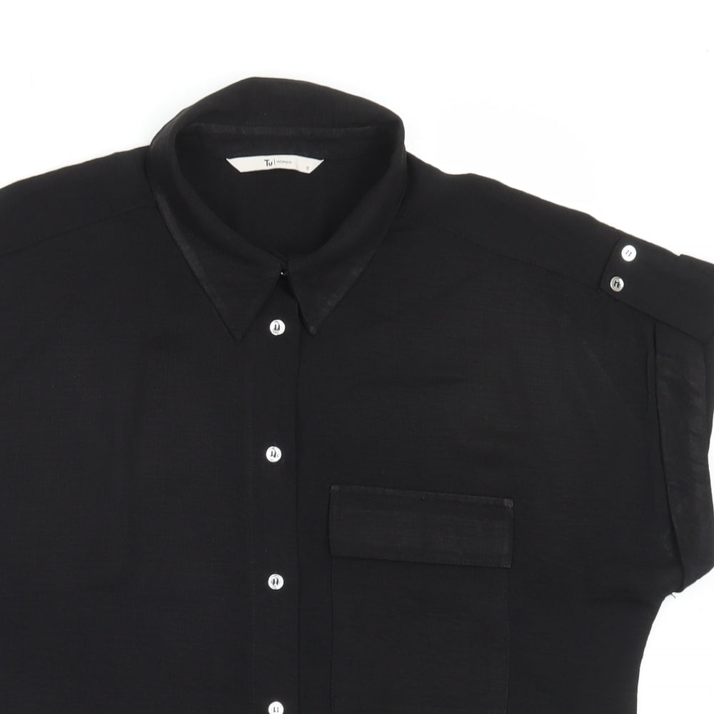 TU Womens Black Polyester Basic Button-Up Size 12 Collared - Pocket Detail