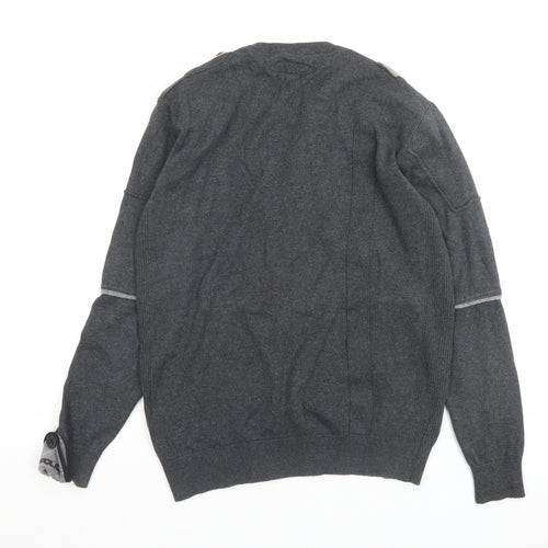 Police Mens Grey Crew Neck Cotton Pullover Jumper Size S