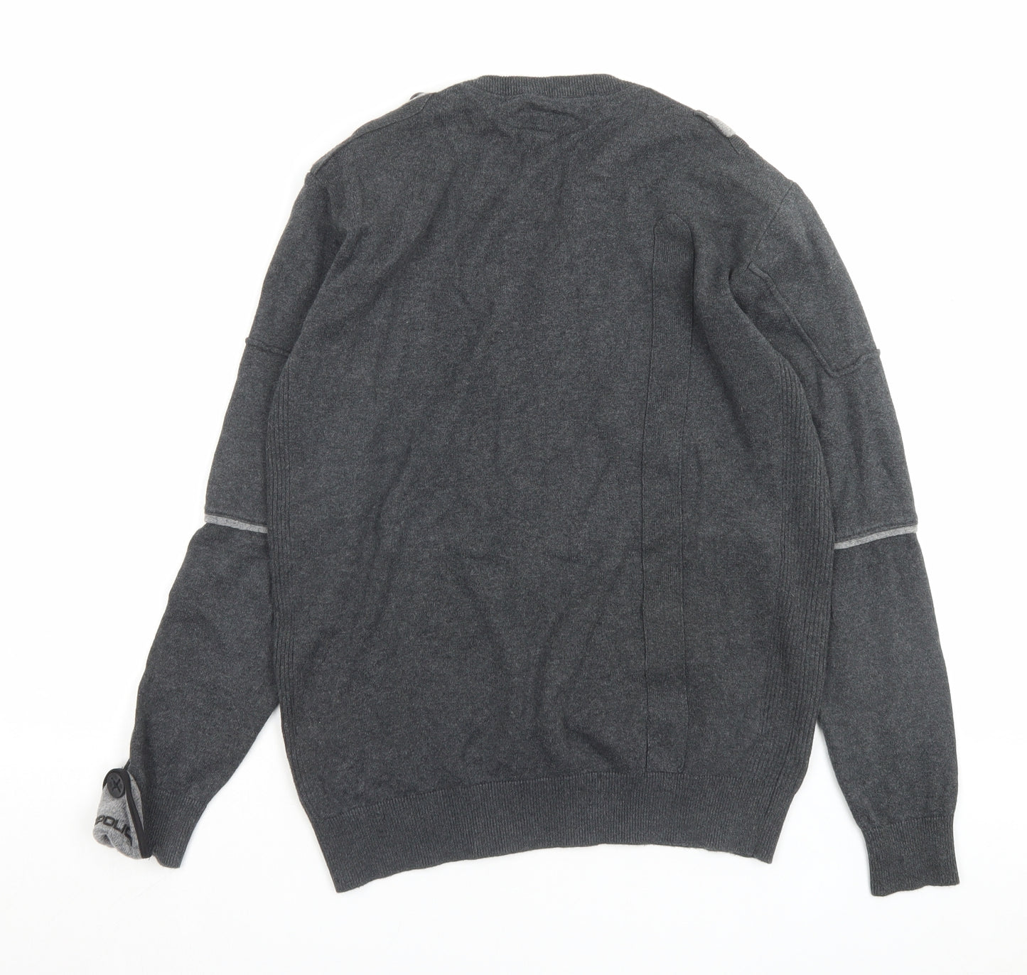 Police Mens Grey Crew Neck Cotton Pullover Jumper Size S