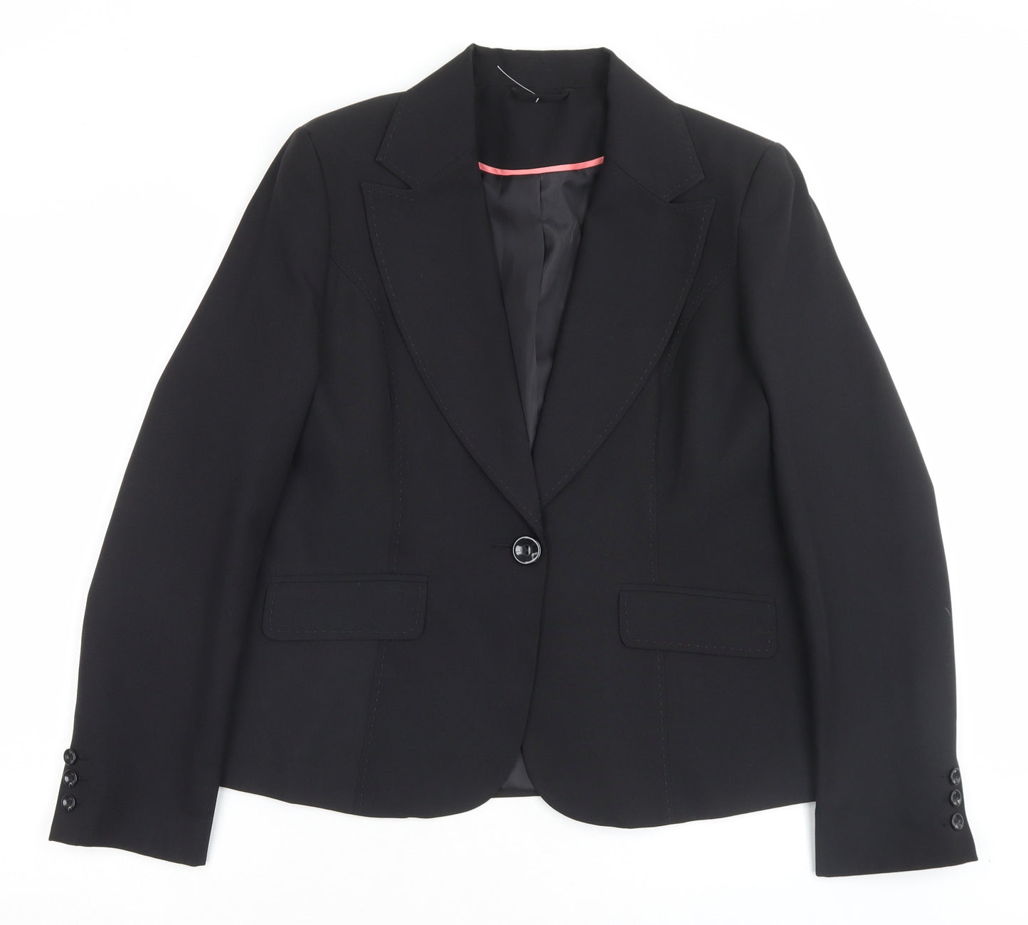 F&F Womens Black Jacket Blazer Size 14 Button