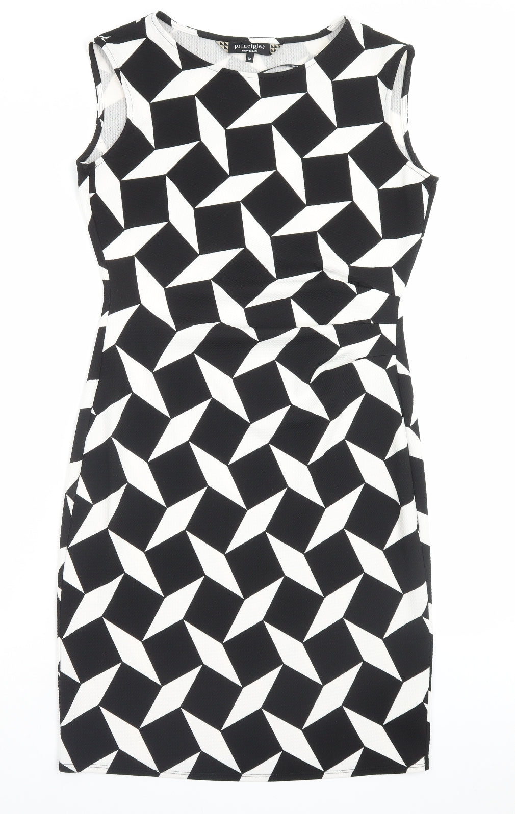 Principles Womens Black Geometric Polyester Shift Size 12 Boat Neck Pullover