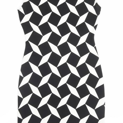Principles Womens Black Geometric Polyester Shift Size 12 Boat Neck Pullover