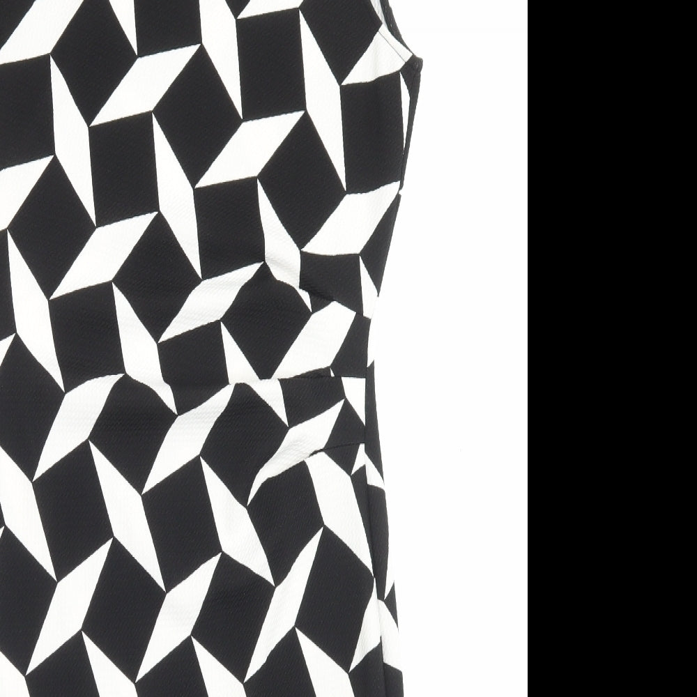 Principles Womens Black Geometric Polyester Shift Size 12 Boat Neck Pullover