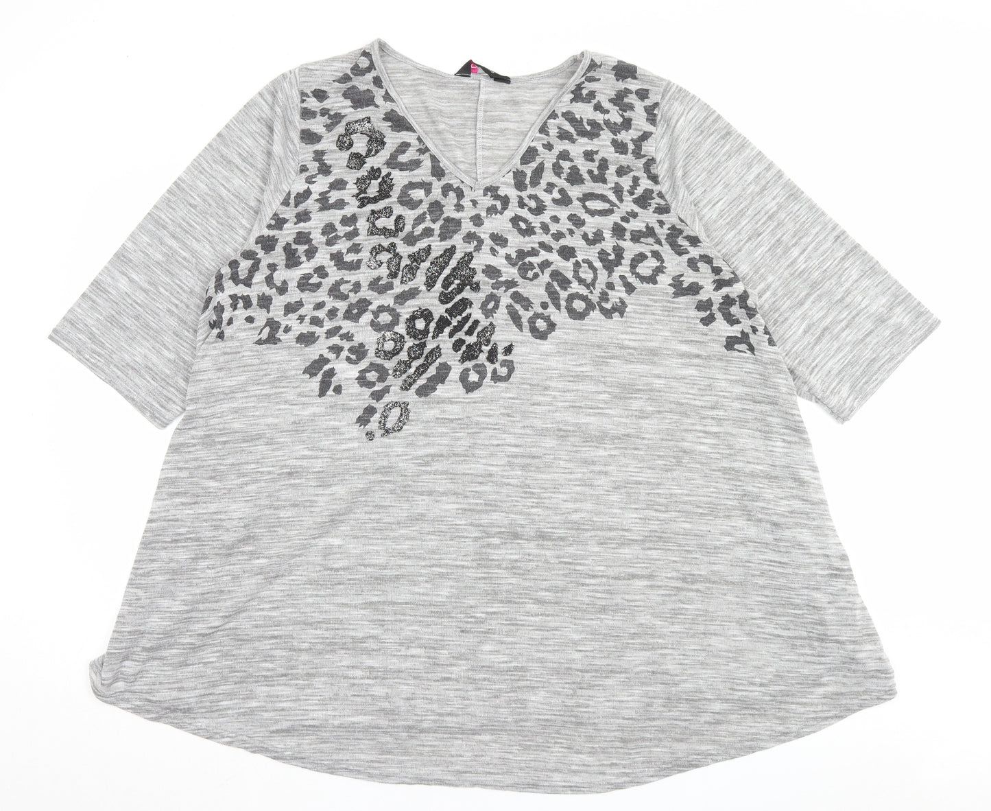 Yours Womens Grey Animal Print Polyester Basic T-Shirt Size 26 V-Neck