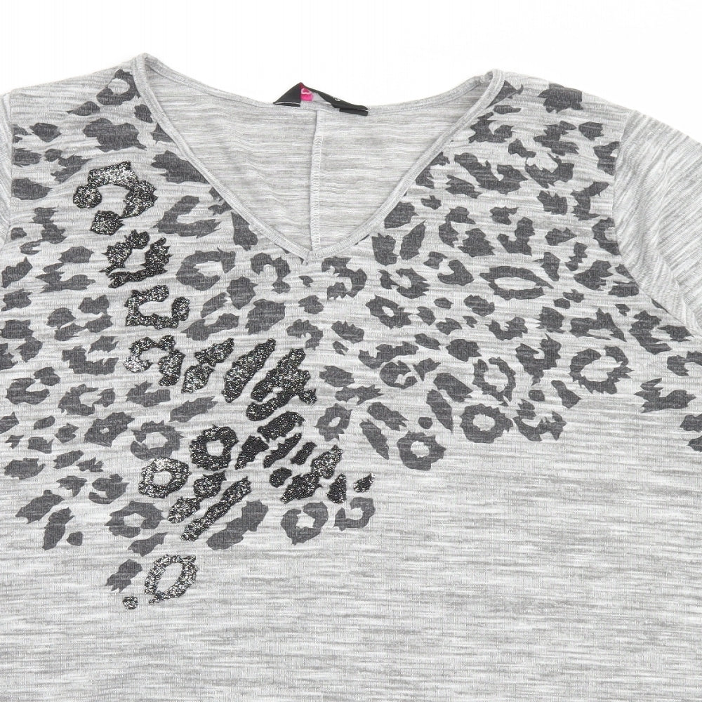 Yours Womens Grey Animal Print Polyester Basic T-Shirt Size 26 V-Neck