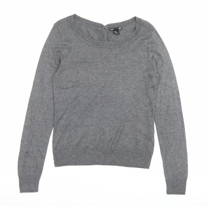 H&M Womens Grey Boat Neck Acrylic Pullover Jumper Size XS