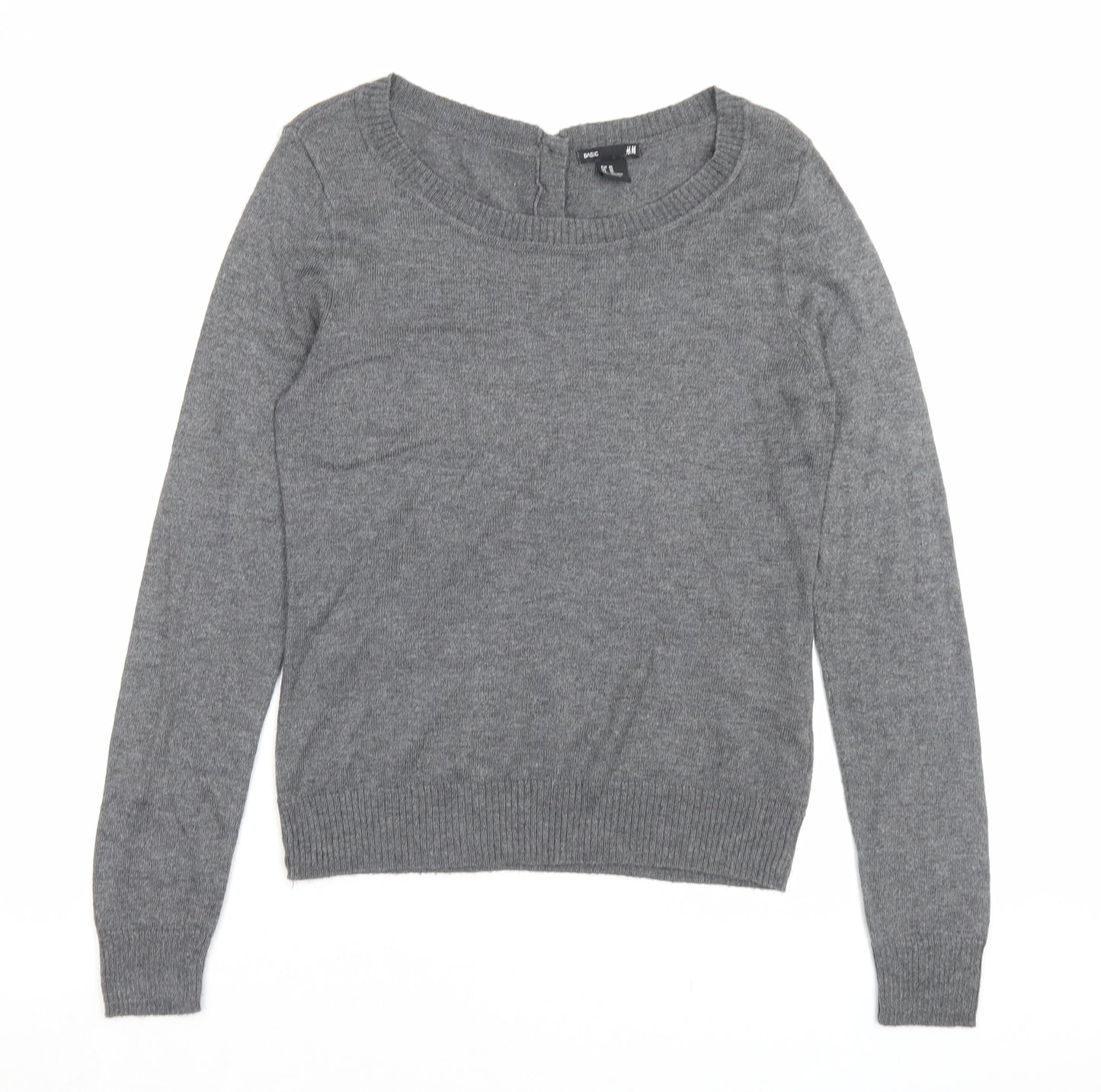 H&M Womens Grey Boat Neck Acrylic Pullover Jumper Size XS