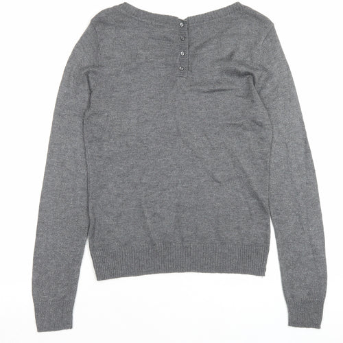H&M Womens Grey Boat Neck Acrylic Pullover Jumper Size XS