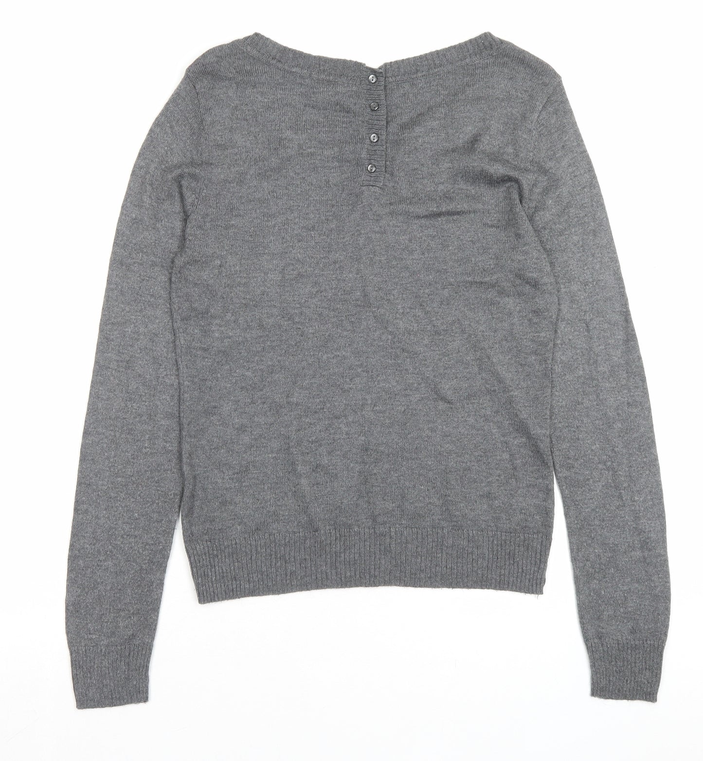 H&M Womens Grey Boat Neck Acrylic Pullover Jumper Size XS