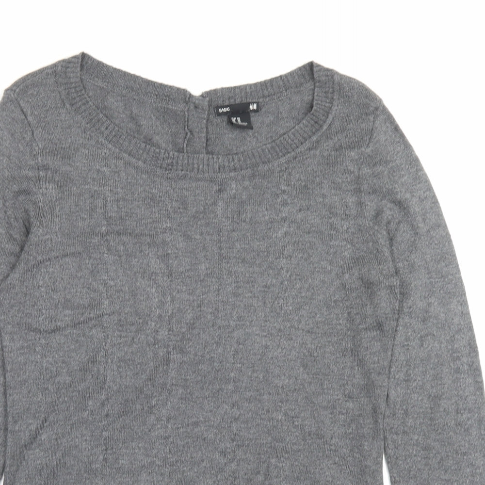 H&M Womens Grey Boat Neck Acrylic Pullover Jumper Size XS