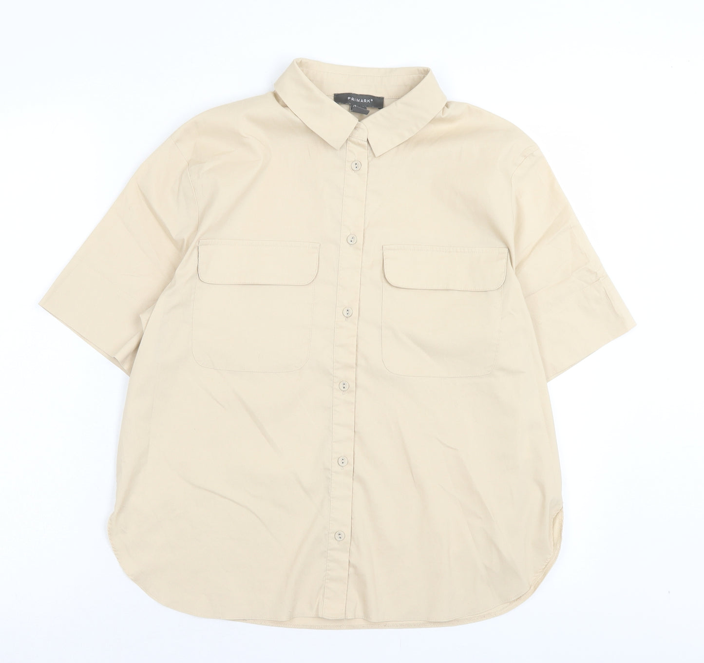 Primark Womens Beige Cotton Basic Button-Up Size 12 Collared