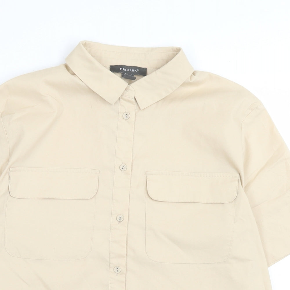 Primark Womens Beige Cotton Basic Button-Up Size 12 Collared