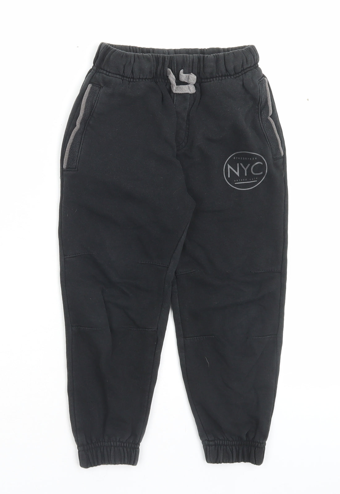George Boys Black Cotton Jogger Trousers Size 4-5 Years Regular Drawstring - NYC
