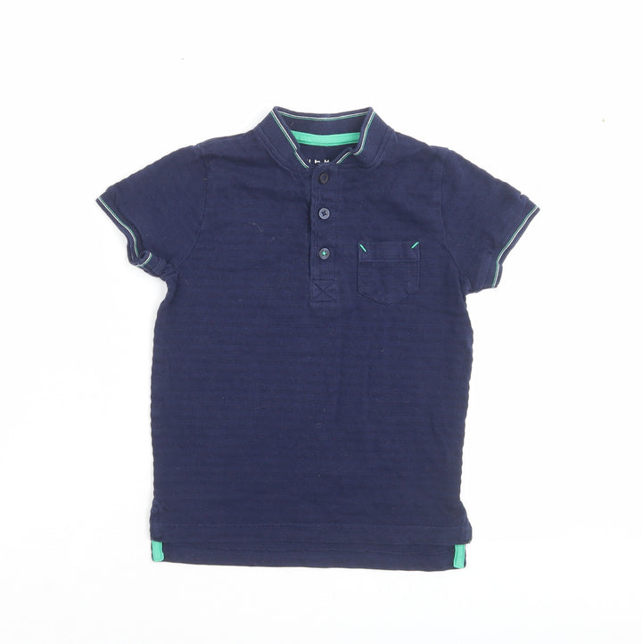 Nutmeg Boys Blue Cotton Basic T-Shirt Size 4-5 Years Henley Button - Pocket Detail