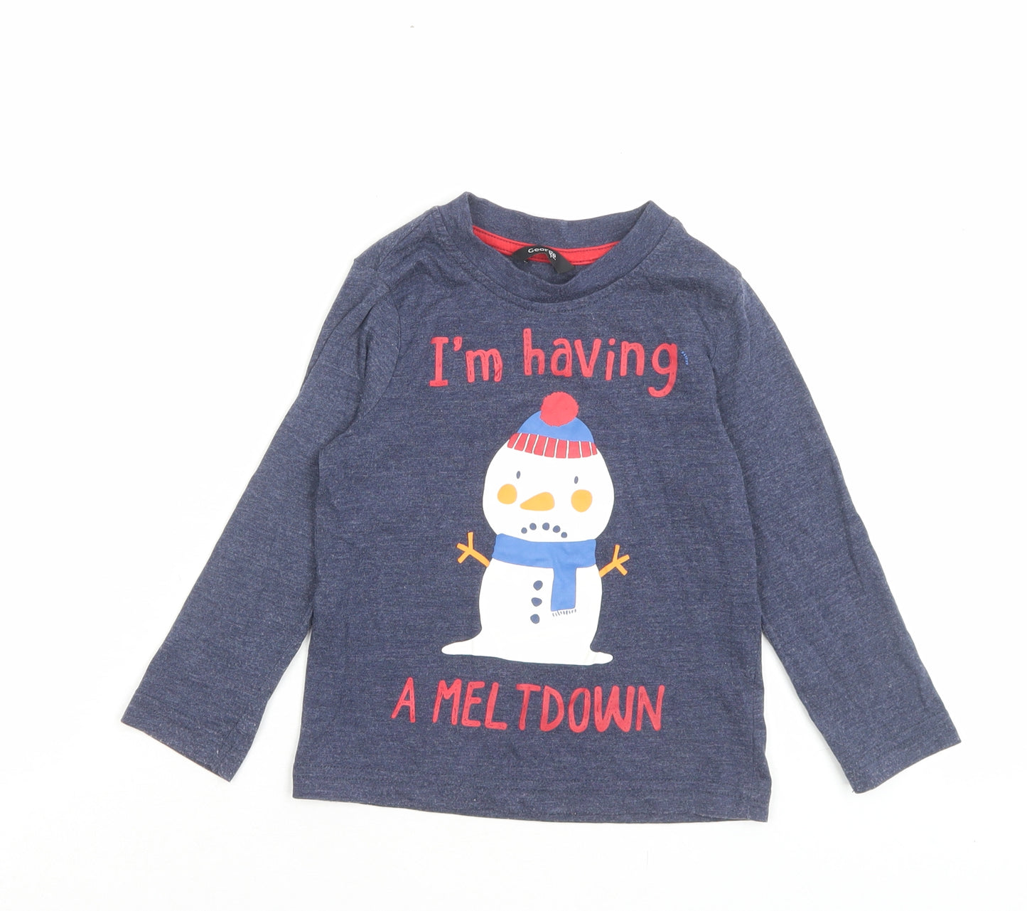 George Boys Blue Cotton Basic Casual Size 2-3 Years Crew Neck Pullover - I'm Having A Meltdown
