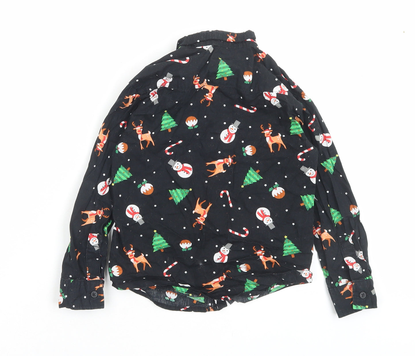George Boys Black Geometric Cotton Basic Button-Up Size 4-5 Years Collared Button - Christmas