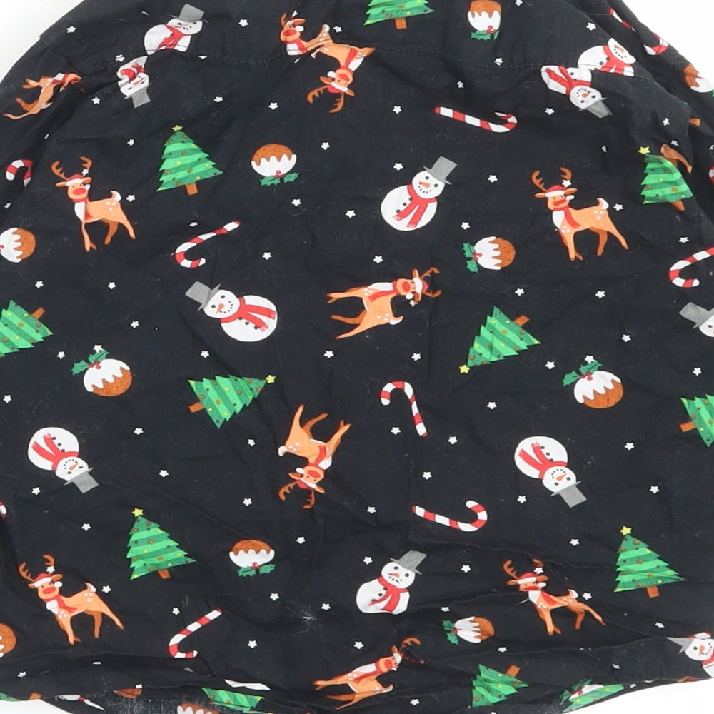 George Boys Black Geometric Cotton Basic Button-Up Size 4-5 Years Collared Button - Christmas