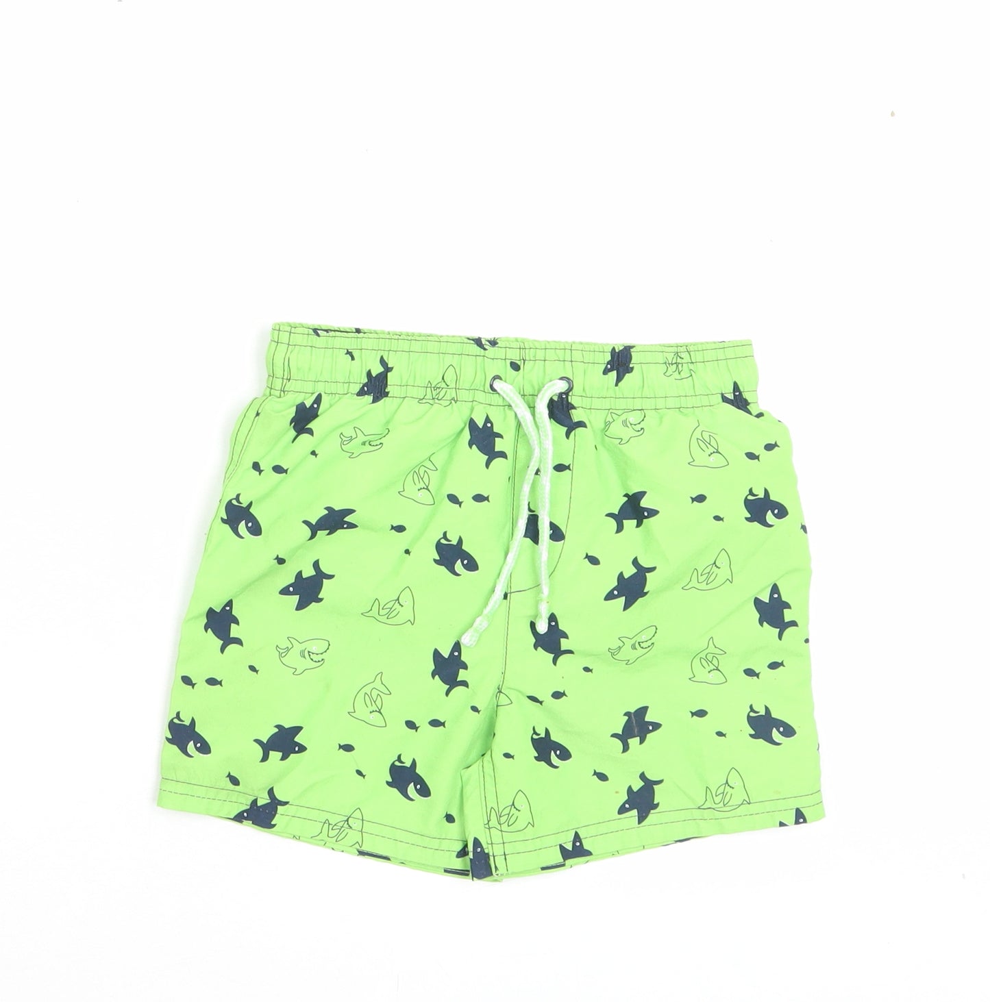George Boys Green Geometric Polyester Sweat Shorts Size 4-5 Years Regular Drawstring - Swim Short