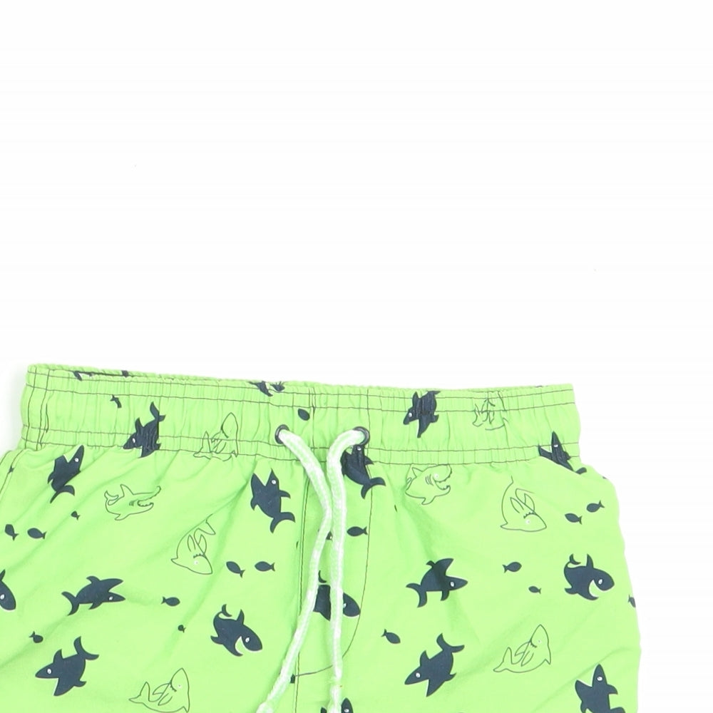 George Boys Green Geometric Polyester Sweat Shorts Size 4-5 Years Regular Drawstring - Swim Short