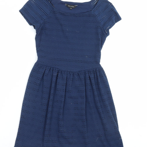 New Look Womens Blue Polyester A-Line Size 8 Boat Neck Pullover