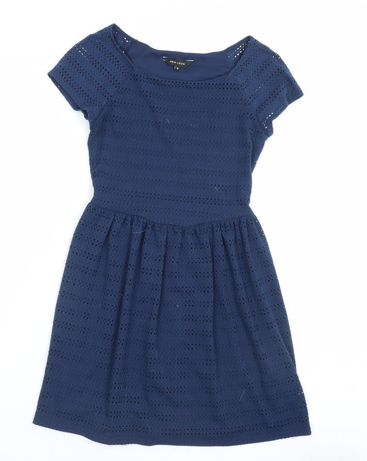 New Look Womens Blue Polyester A-Line Size 8 Boat Neck Pullover