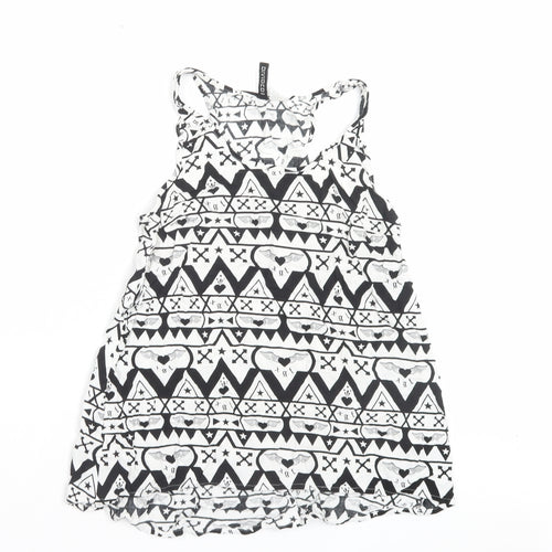 H&M Womens White Geometric Viscose Basic Tank Size 6 Scoop Neck