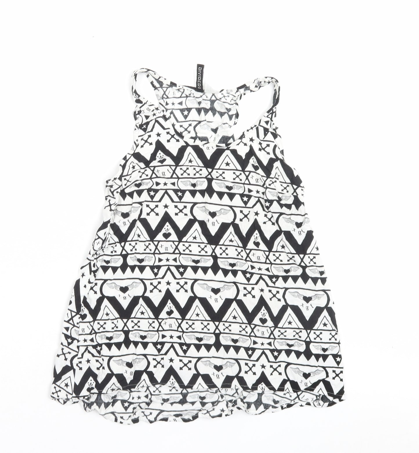 H&M Womens White Geometric Viscose Basic Tank Size 6 Scoop Neck