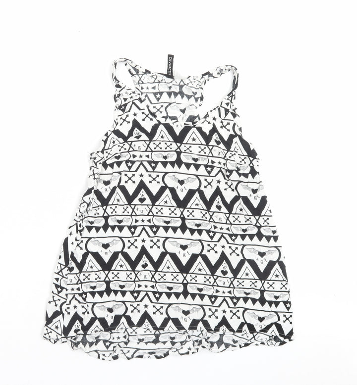 H&M Womens White Geometric Viscose Basic Tank Size 6 Scoop Neck