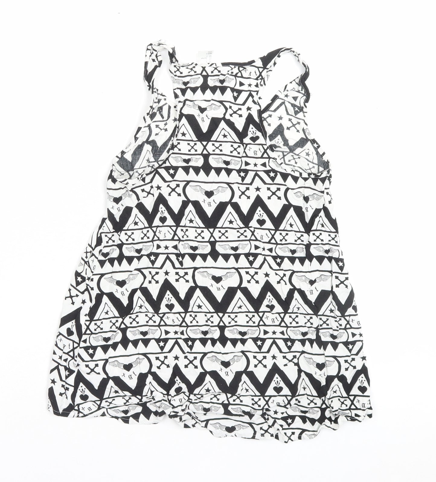 H&M Womens White Geometric Viscose Basic Tank Size 6 Scoop Neck