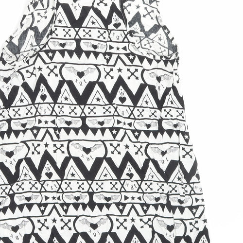 H&M Womens White Geometric Viscose Basic Tank Size 6 Scoop Neck