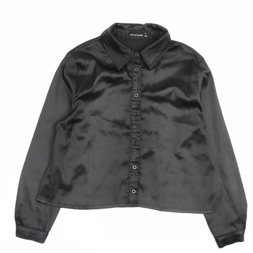 PRETTYLITTLETHING Womens Black Polyester Basic Button-Up Size XS Collared - Wet Look