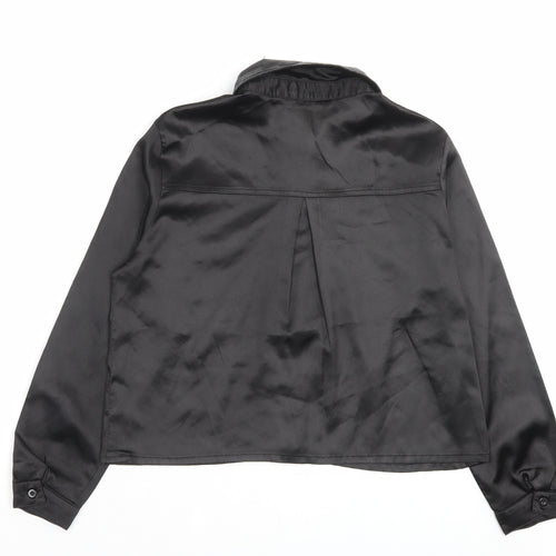 PRETTYLITTLETHING Womens Black Polyester Basic Button-Up Size XS Collared - Wet Look