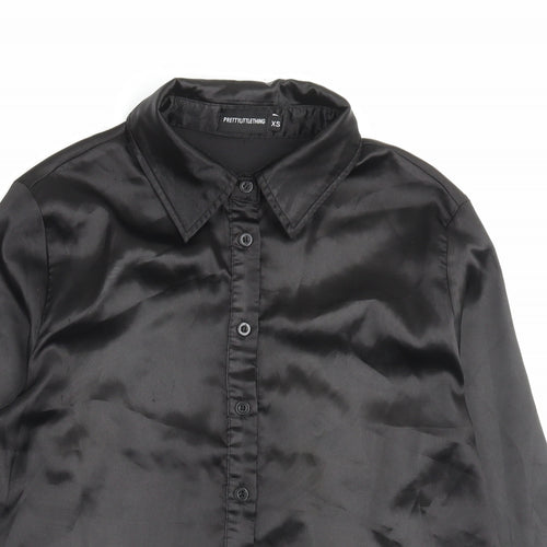 PRETTYLITTLETHING Womens Black Polyester Basic Button-Up Size XS Collared - Wet Look