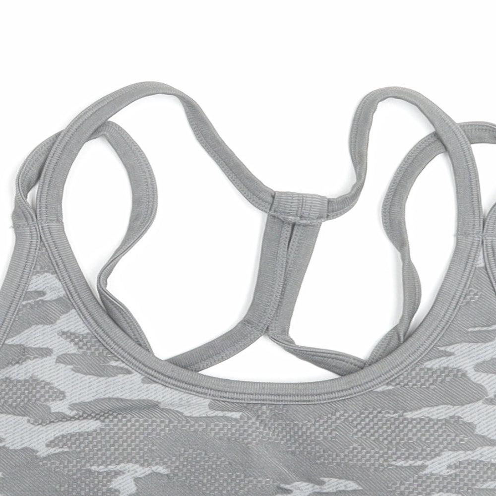 Primark Womens Grey Camouflage Polyamide Cropped Tank Size M V-Neck Pullover
