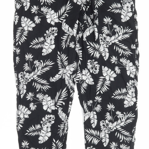Avenue Womens Black Floral Viscose Trousers Size 8 L28 in Regular Drawstring
