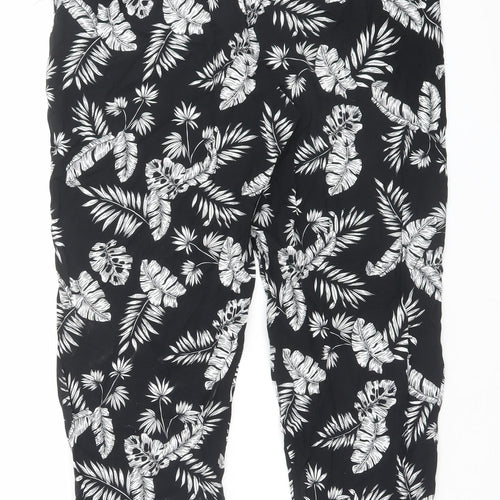 Avenue Womens Black Floral Viscose Trousers Size 8 L28 in Regular Drawstring